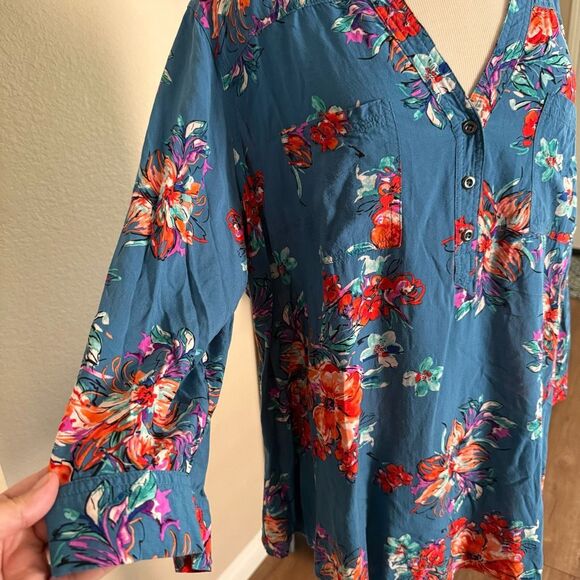 Torrid Womens Floral Rayon Challis 3/4 Sleeve Harper Blouse Blue Multi Size 3/3X - Picture 6 of 9
